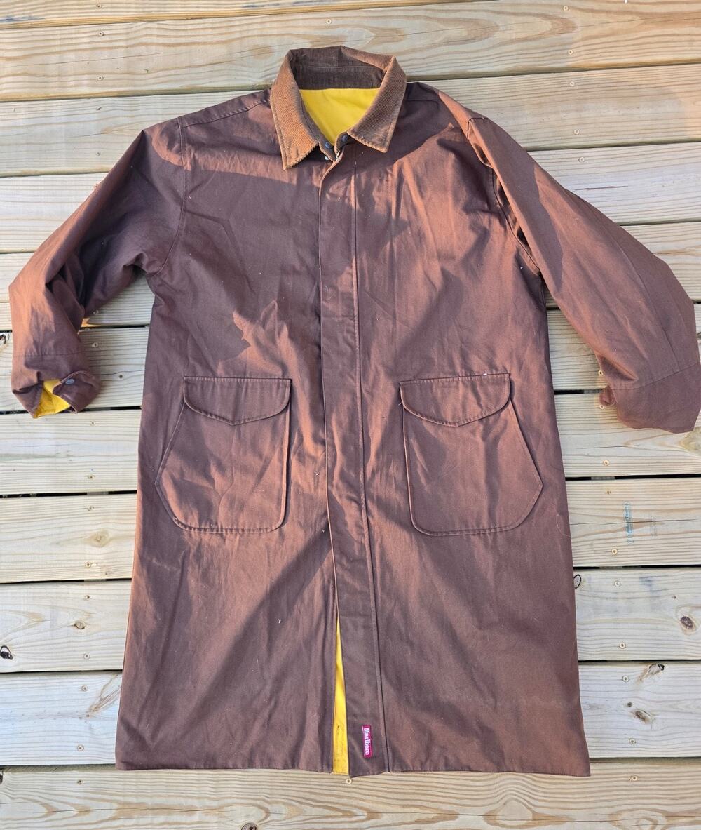 Vintage Marlboro Branded Rain Jacket Duster Coat Reversible Yellow Brown Mens XL